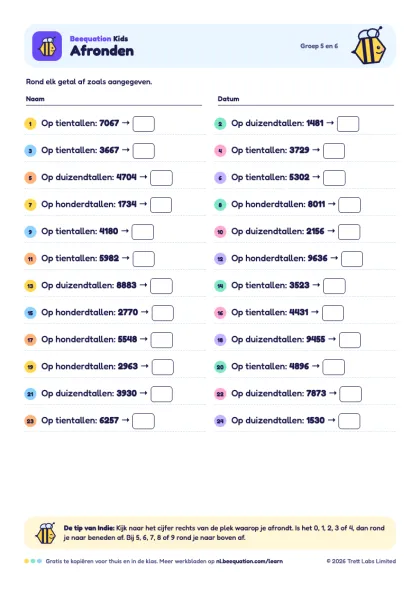 Voorbeeld van het werkblad ‘Afronden’